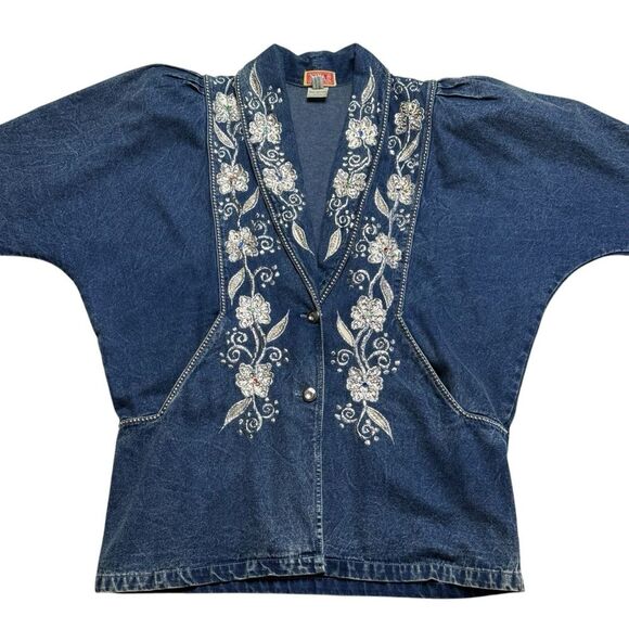 Vintage Niya Collection Heavily Embellished Blue Denim Jean Jacket Sz M - Picture 5 of 16